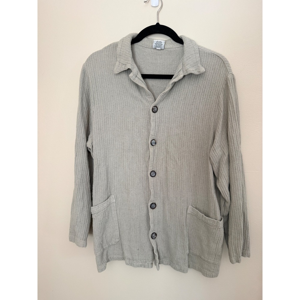 CP Shades Linen Blend Button Down Shirt Jacket Sage Green Textured Shacket S